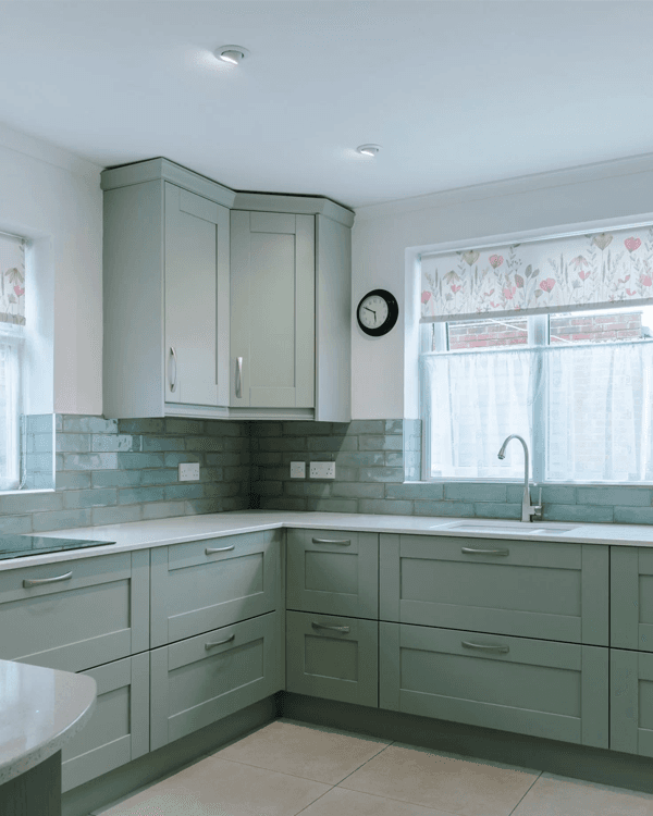 Shaker Sage finish - kitchen scene with cabinet door