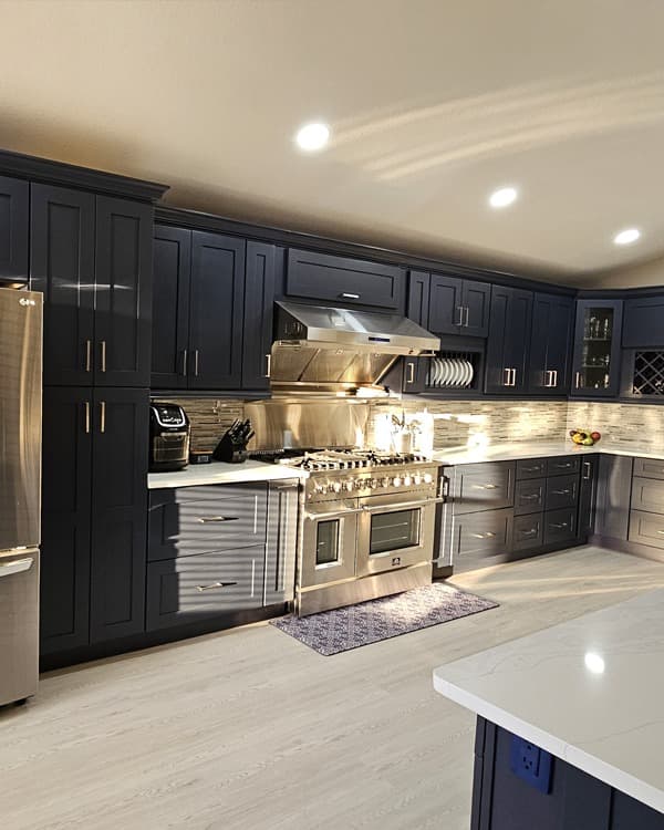 Shaker Navy finish - kitchen scene with cabinet door