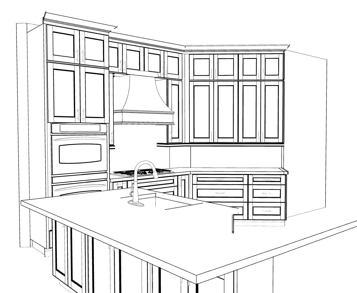 Architectural line drawing of the Nantucket Series kitchen layout