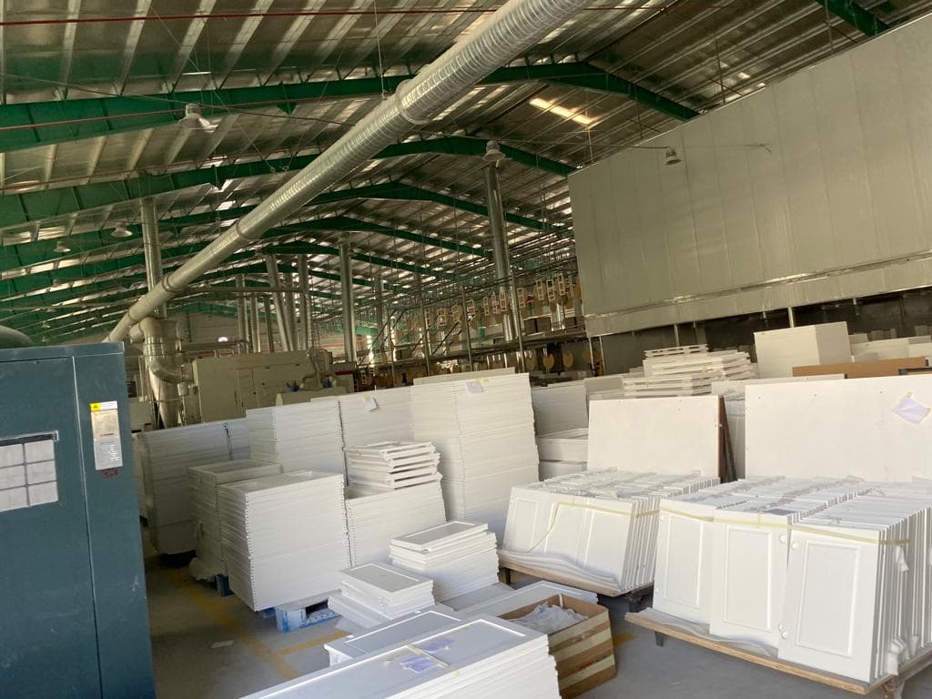 Pallets of finished white doors ready to ship