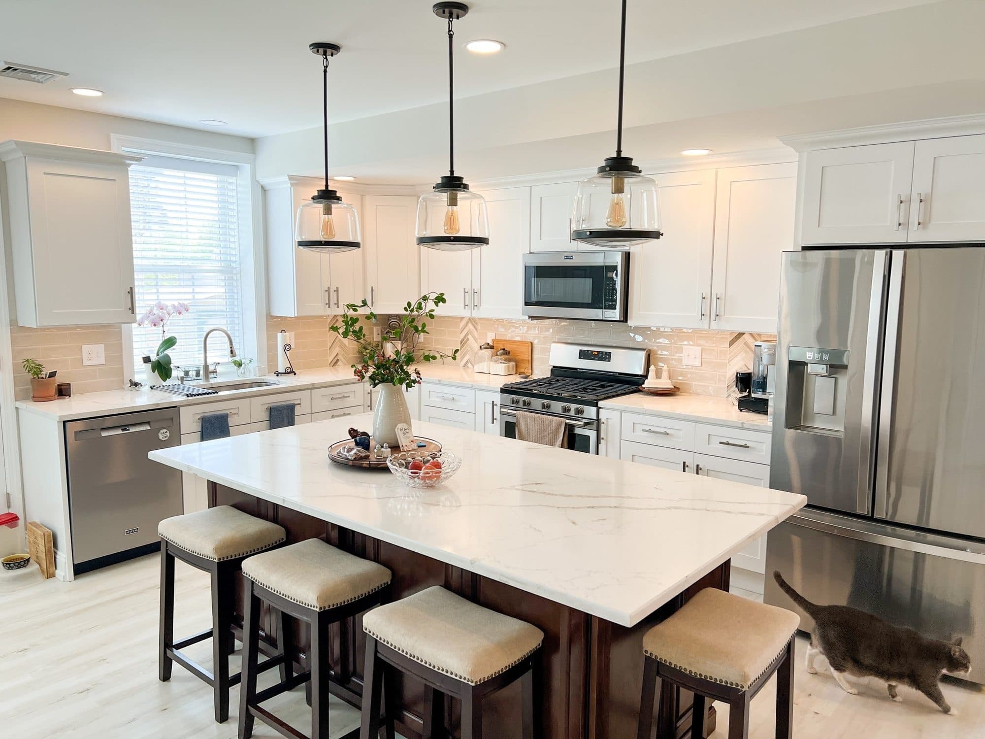 White Kitchen with Espresso Island