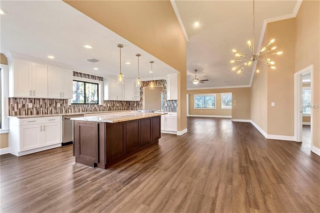 Open Concept Kitchen with Wood Island