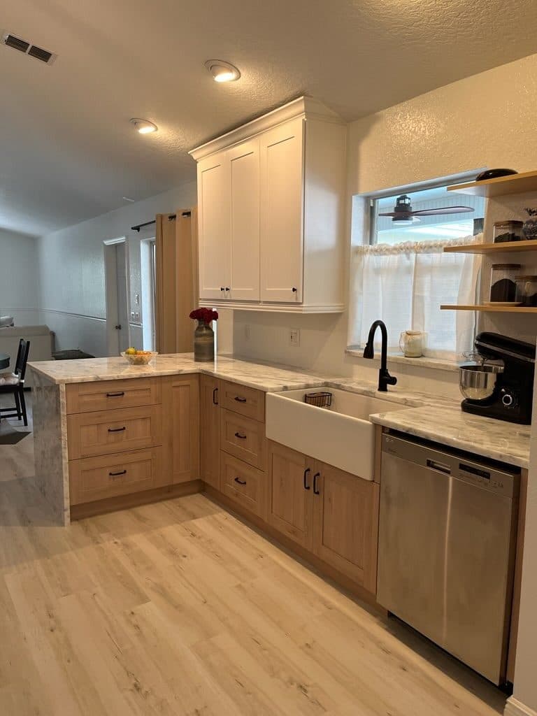 Natural Wood Kitchen with Farmhouse Sink