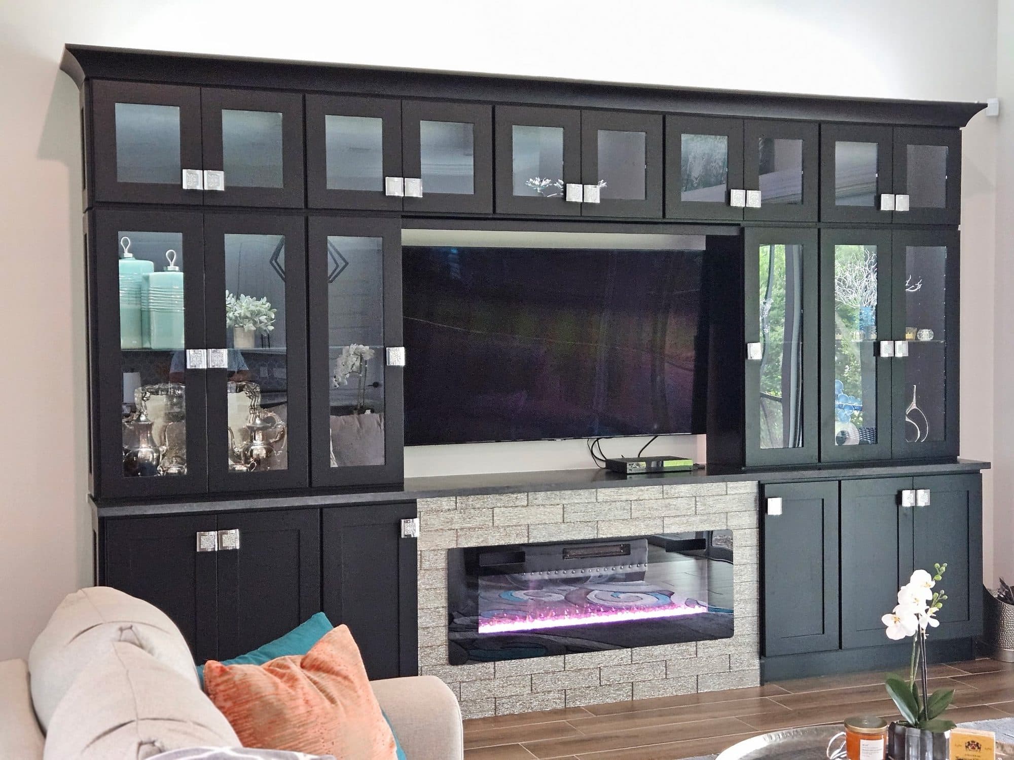 Entertainment Center with Glass Display Cabinets