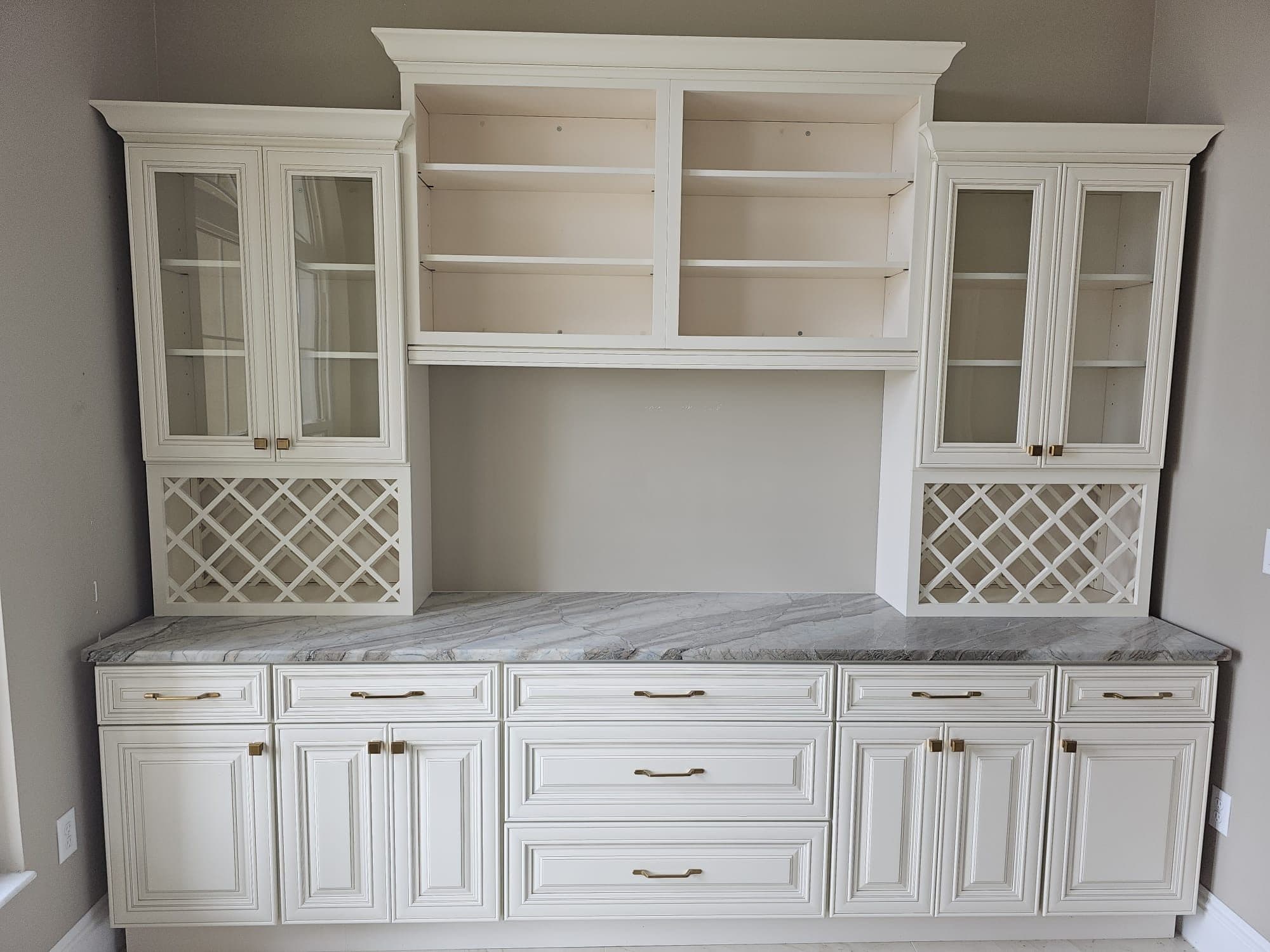 Antique White Buffet with Glass Hutch