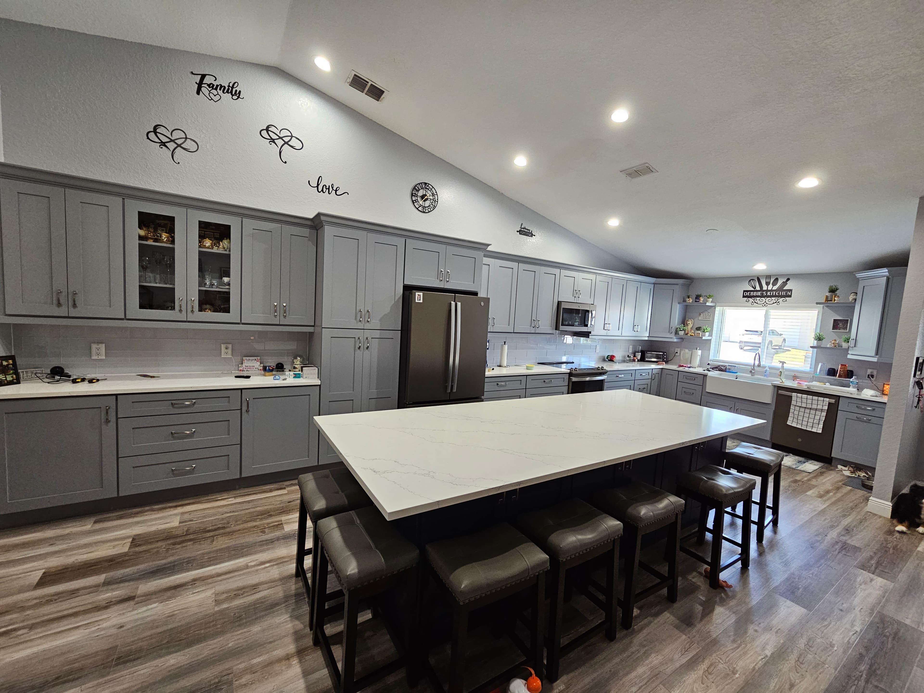 Glide-Lock kitchen - Shaker Grey with Navy Island, Lakeland FL customer